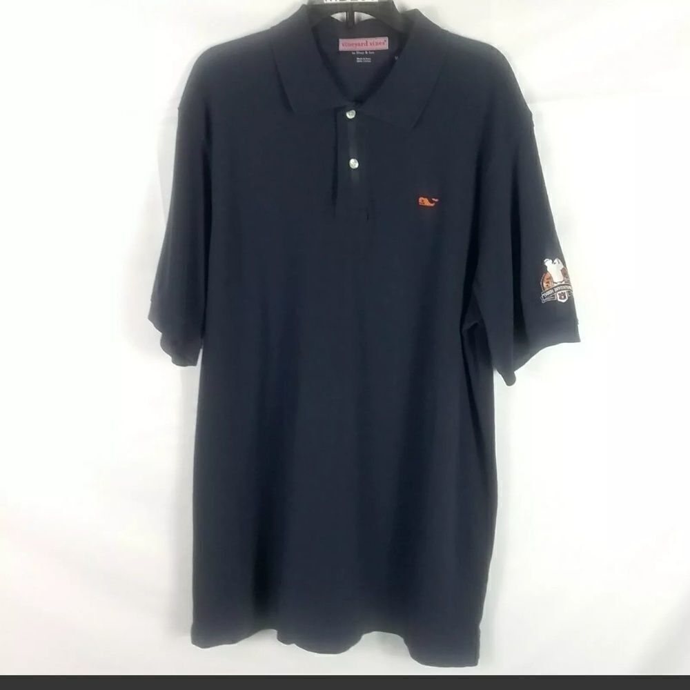 Vineyard Vines Polo Shirt Navy Blue, Orange Logo M - Picture 1 of 6